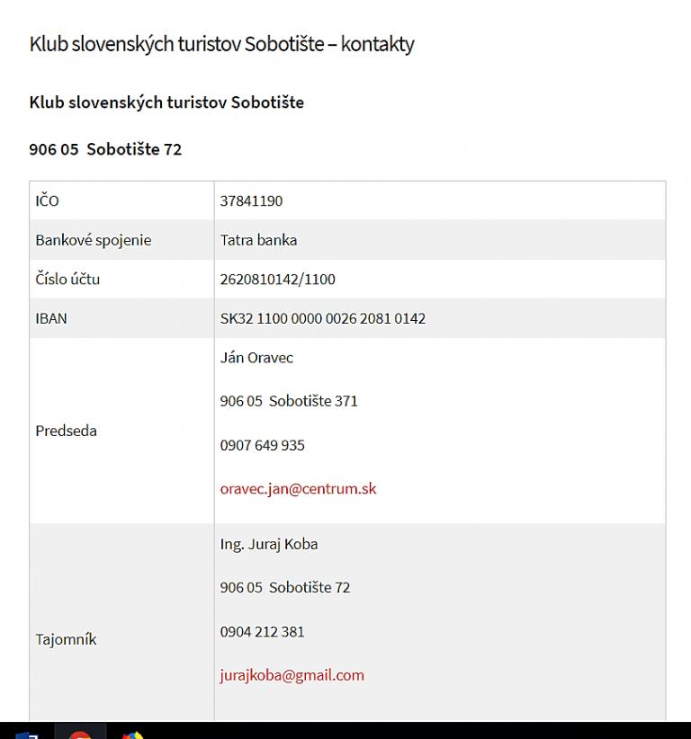Klub slovenských turistov Sobotište – kontakty