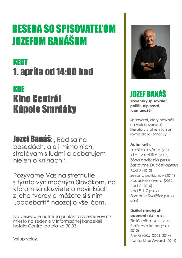 Smrdáky – beseda do spisovateľom Jozefom Banášom – 1.4.2018