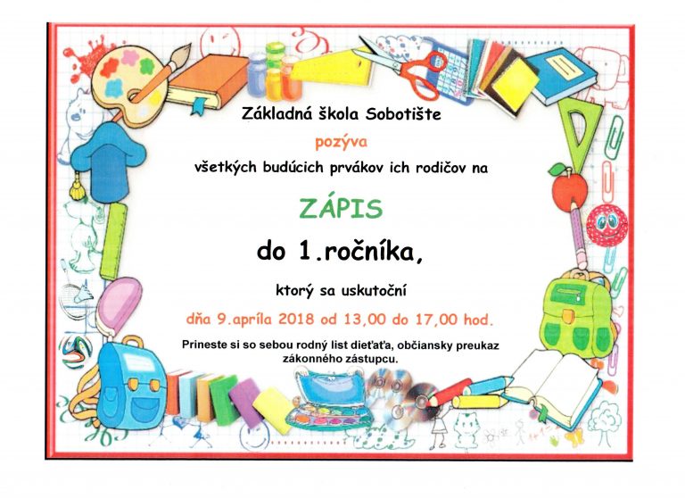 ZŠ Sobotište – zápis do 1. ročníka