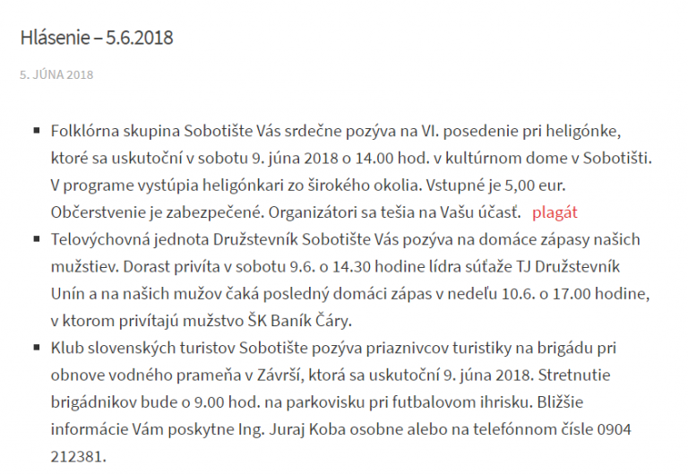 Hlásenie – 5.6.2018