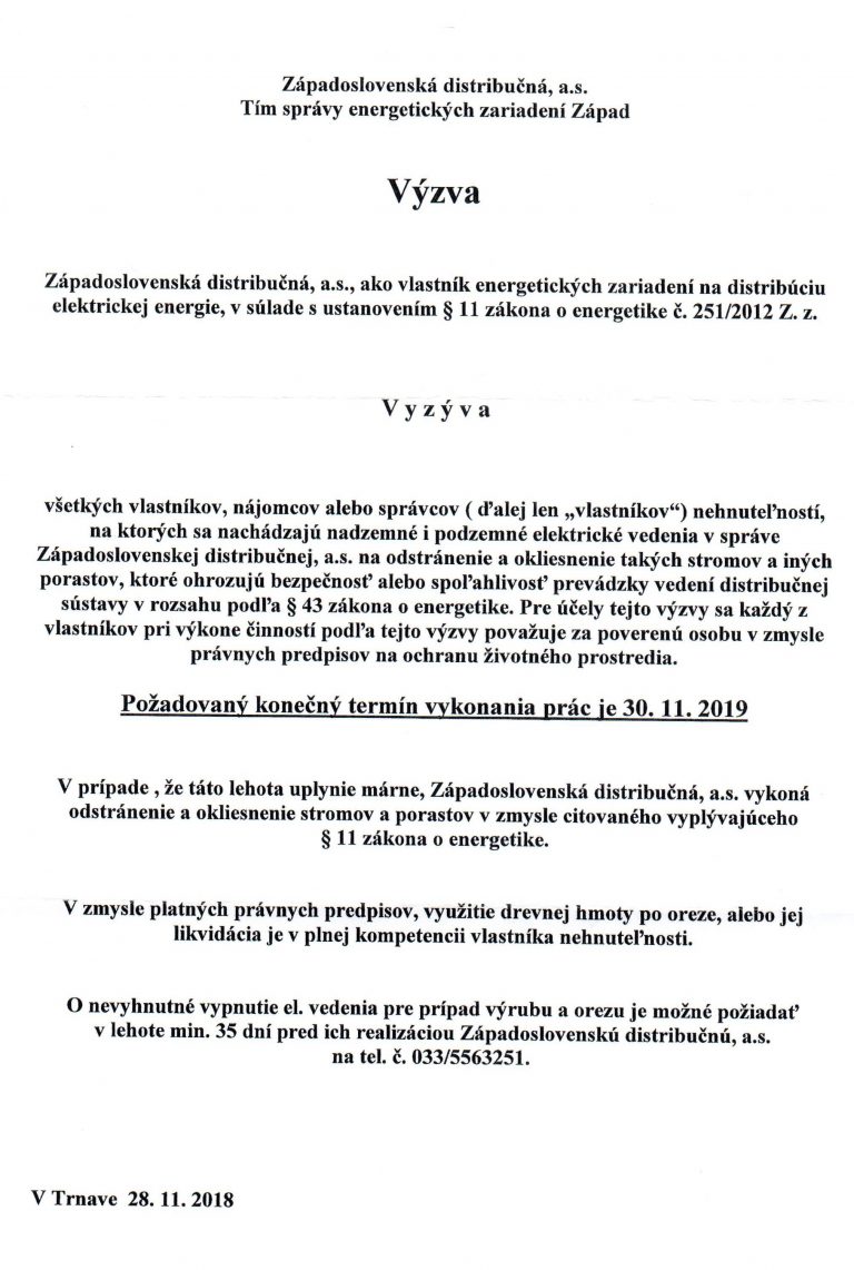 Západoslovenská distribučná, a. s. – VÝZVA