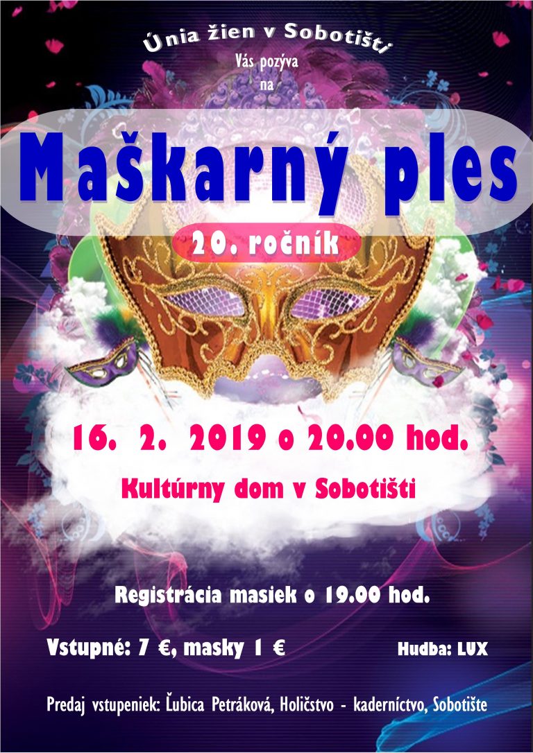 Maškarný ples pre dospelých – 16.2.2019