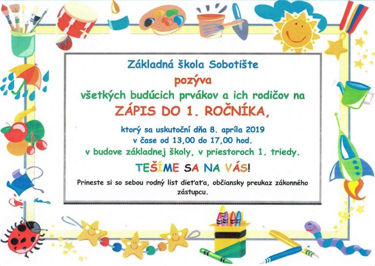 ZŠ Sobotište – zápis do 1. ročníka