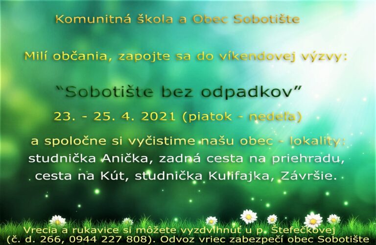 Sobotište bez odpadkov – zapojte sa do čistenia našej obce