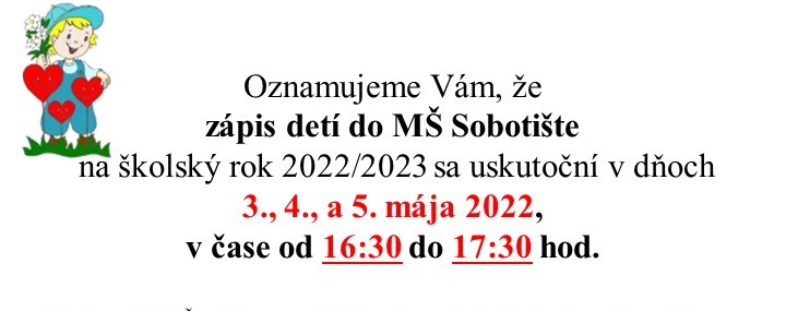 Zápis detí do MŠ Sobotište