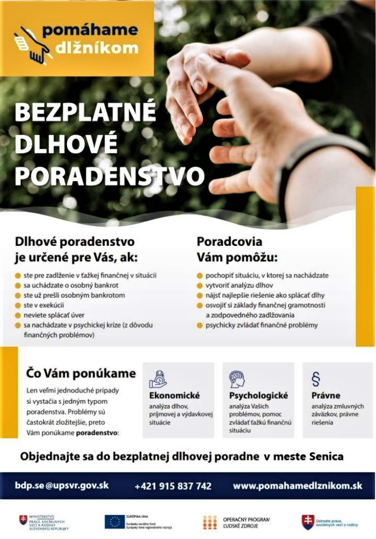 Bezplatné dlhové poradenstvo v Senici