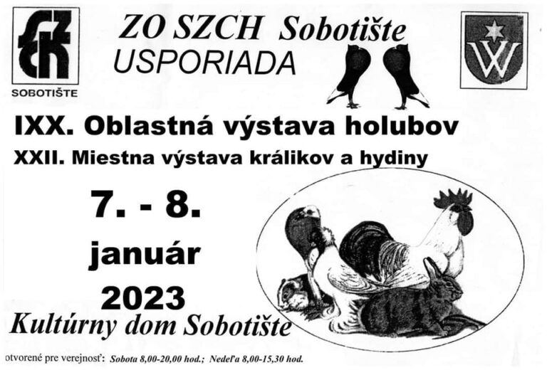 Výstava holubov, králikov a hydiny – 7. a 8. január 2023