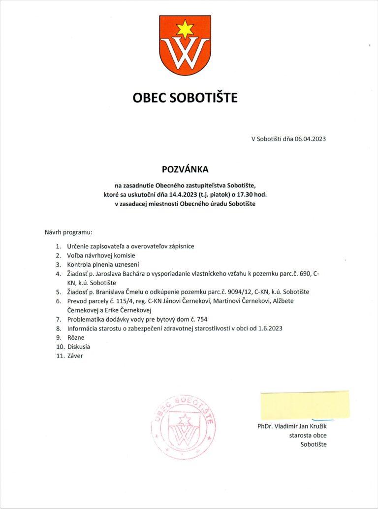 Pozvánka na zasadnutie OZ – 14.4.2023
