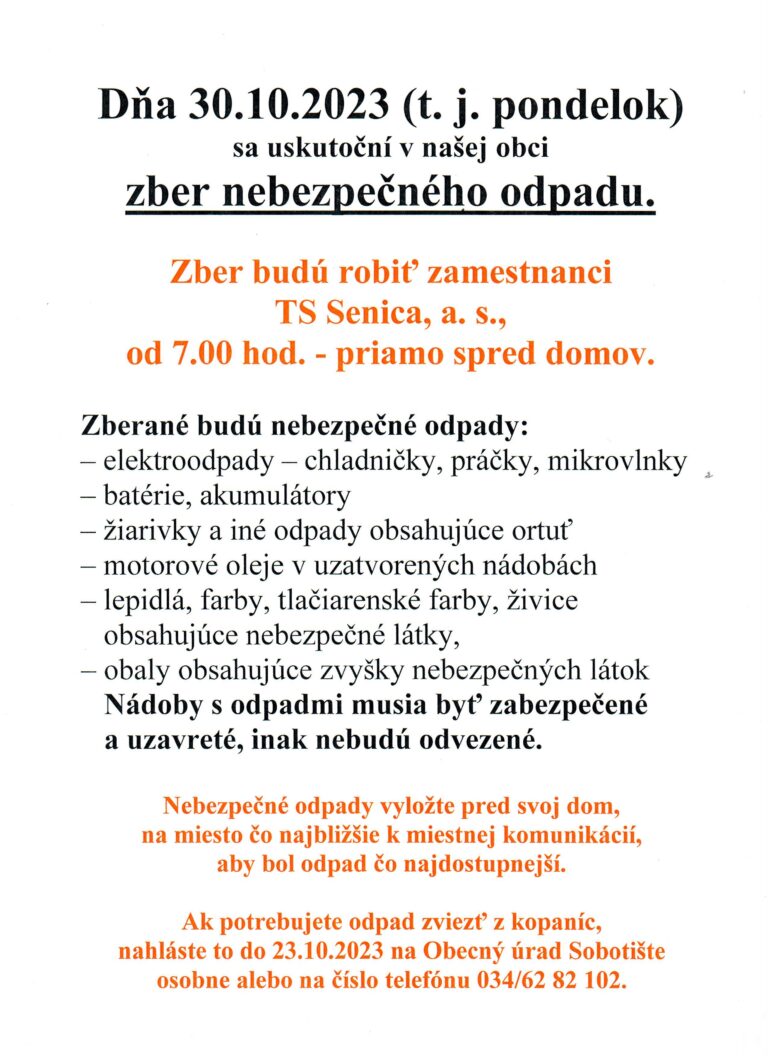 Zber nebezpečného odpadu – 30.10.2023