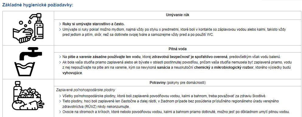 Základné hygienické požiadavky na ochranu zdravia po záplavách