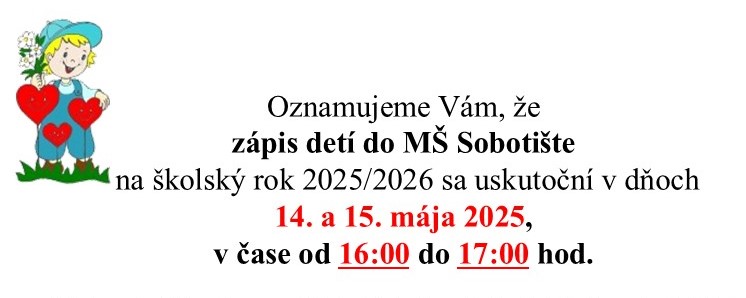 Zápis detí do MŠ Sobotište