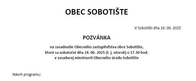 Pozvánka na zasadnutie OZ – 24.6.2025