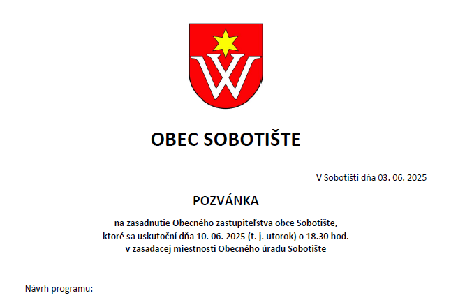 Pozvánka na zasadnutie OZ – 10.6.2025