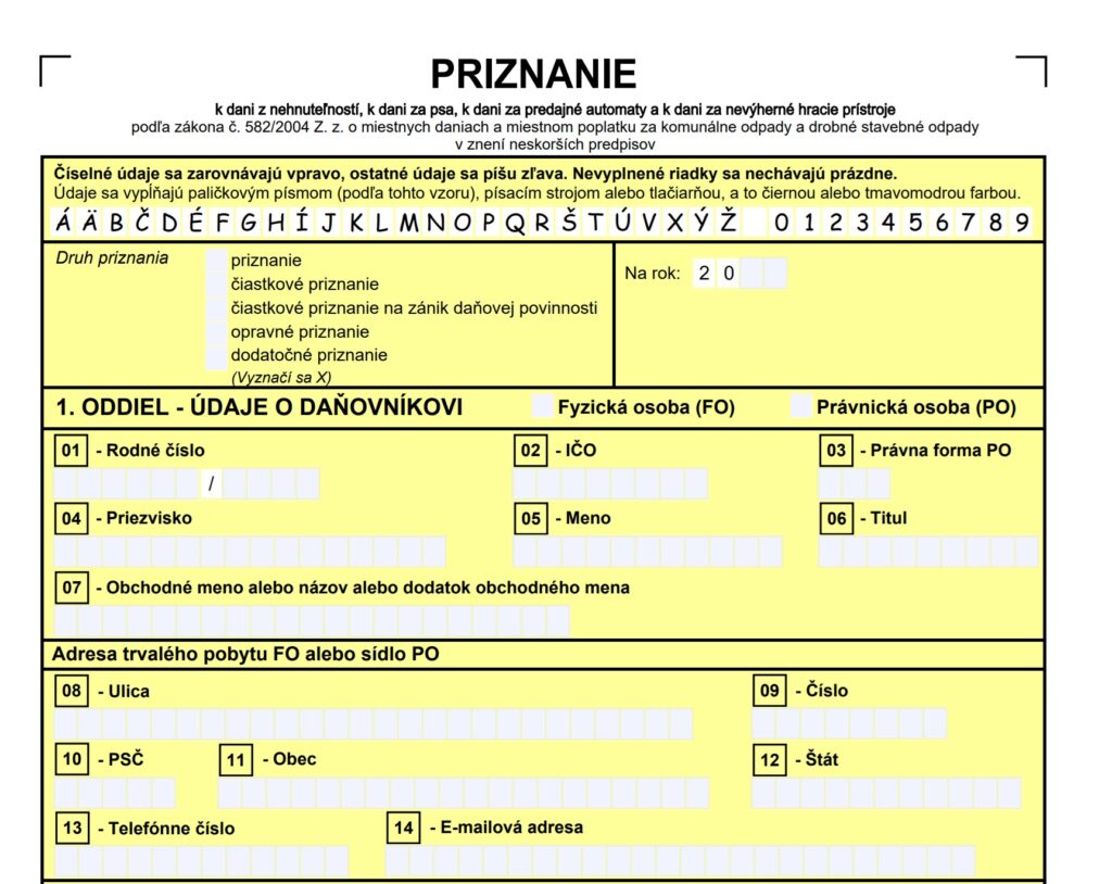 Upozornenie – daň z nehnuteľnosti