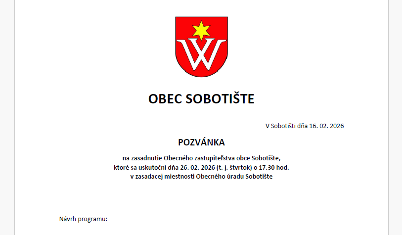 Pozvánka na zasadnutie OZ – 26.2.2026