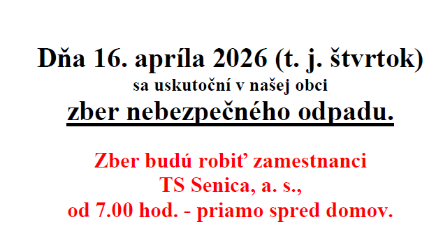 Zber nebezpečného odpadu – 16.4.2026