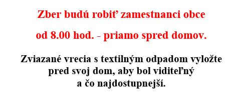 Zber odpadu z textilu – 15.04.2026