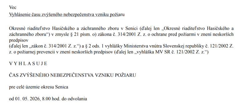 Vyhlásenie času zvýšeného nebezpečenstva vzniku požiaru